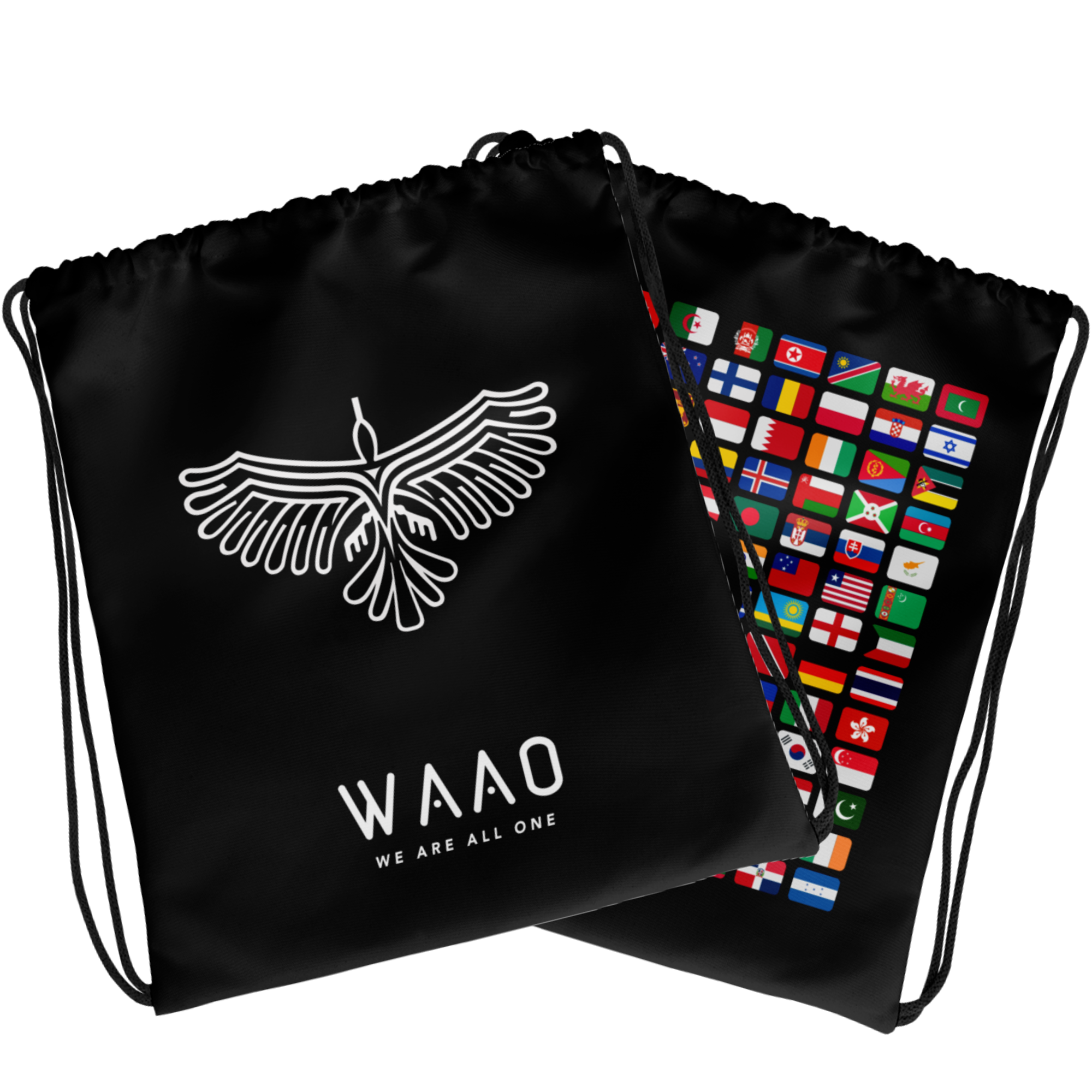 WAAO Double-Sided Black Drawstring Gym Bag