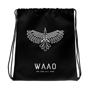 WAAO Double-Sided Black Drawstring Gym Bag