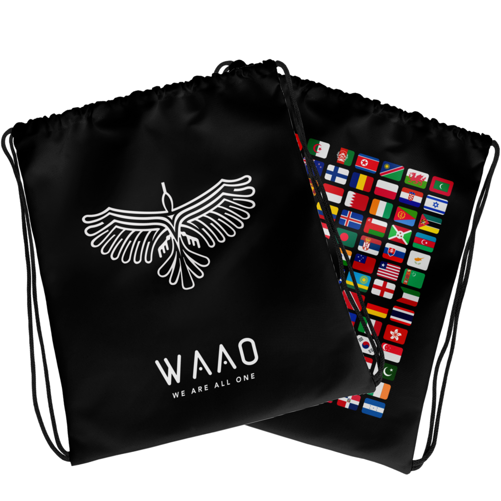 WAAO Double-Sided Black Drawstring Gym Bag