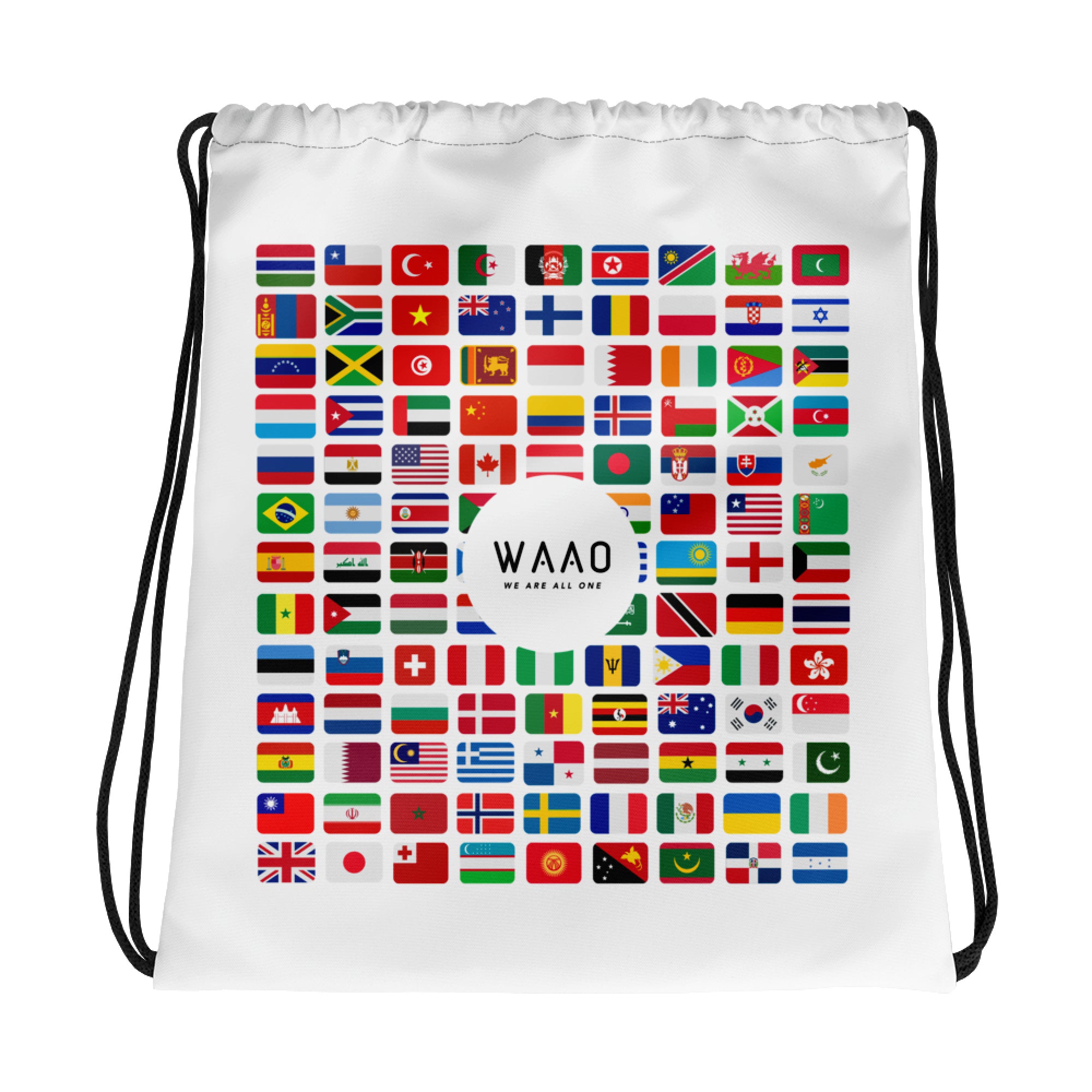 WAAO Double-Sided White Drawstring Gym Bag