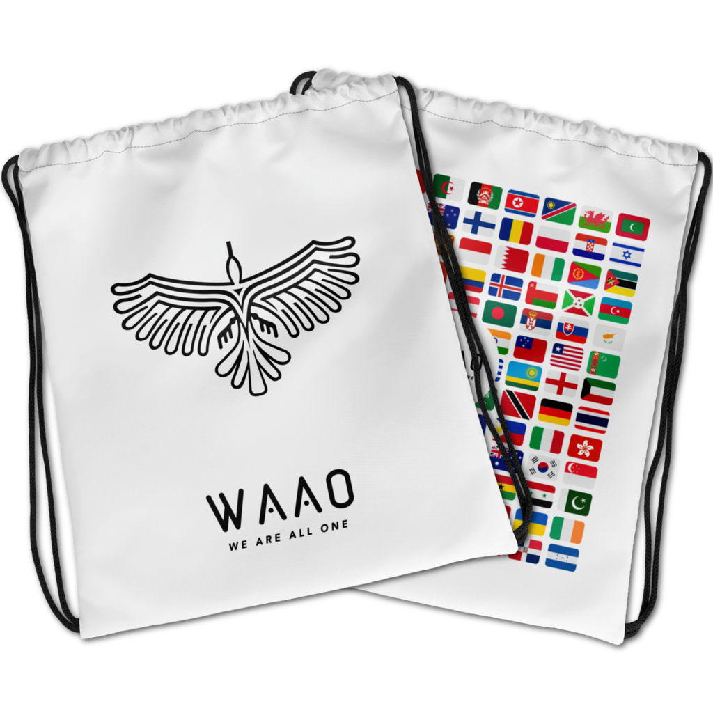 WAAO Double-Sided White Drawstring Gym Bag